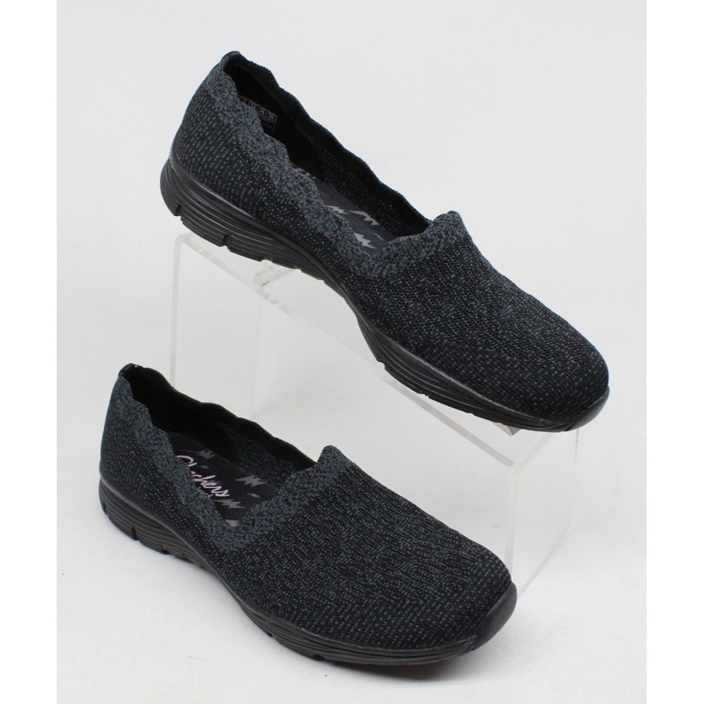 SKECHERS Seager Diamante Black/Gray Knit‎ Slip On Women's Size 9 US Memory Foam